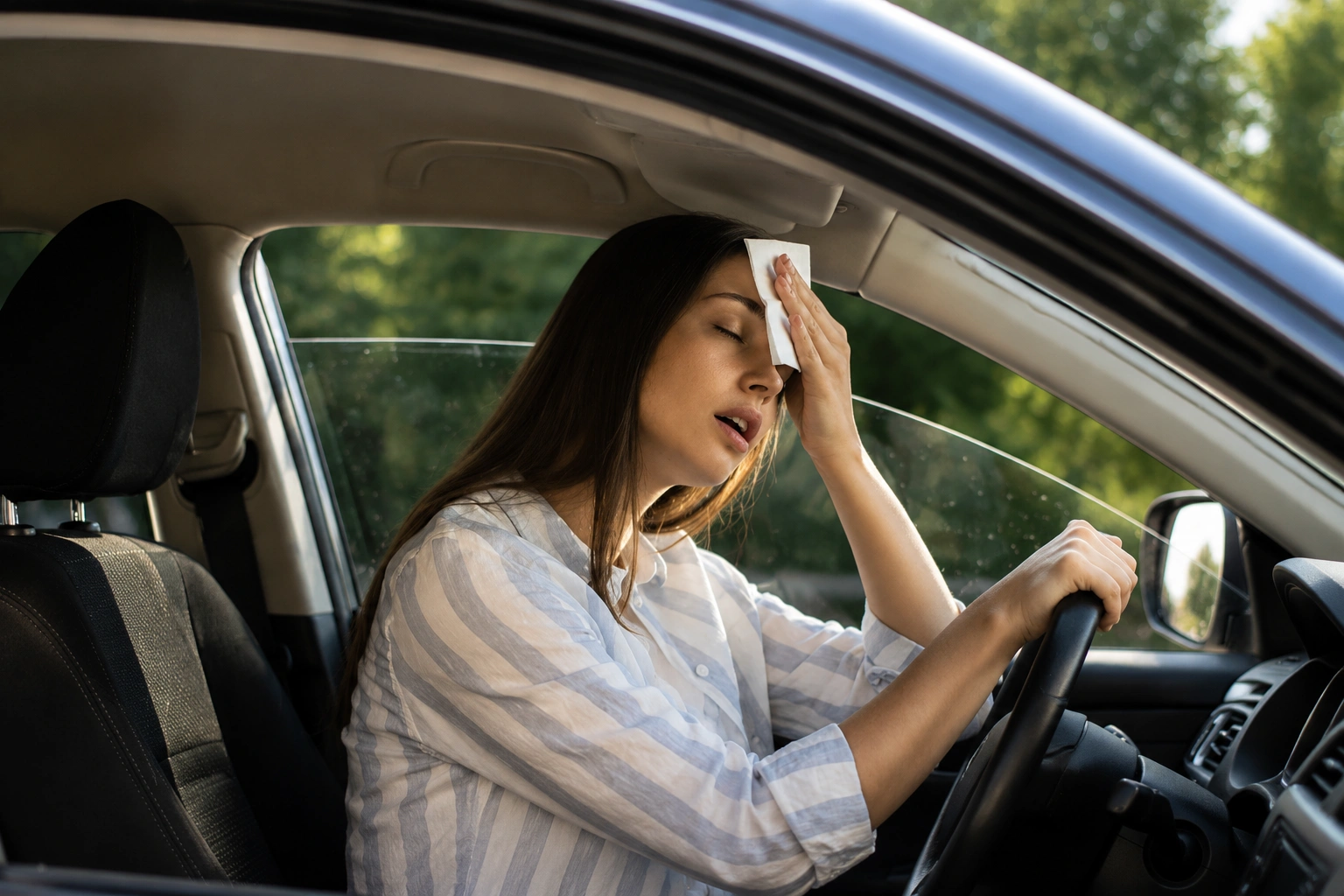 car AC blows cold while driving but warm at idle]